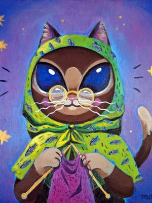 Li'l Babushka Kitty Painting, 6 x 6 in