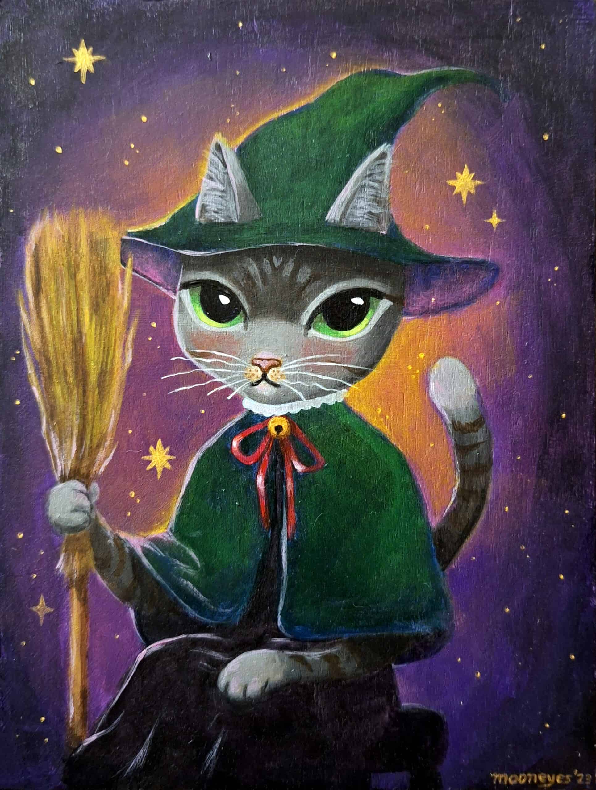 Witchy Cat Painting, 8 x 10 in