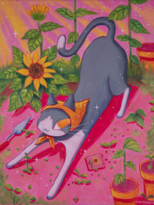 Garden Cat Painting, 11 x 14 in