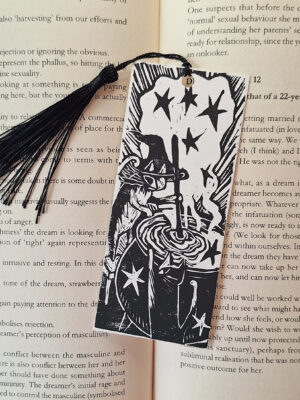 Linocut Bookmark - Cauldron Cats